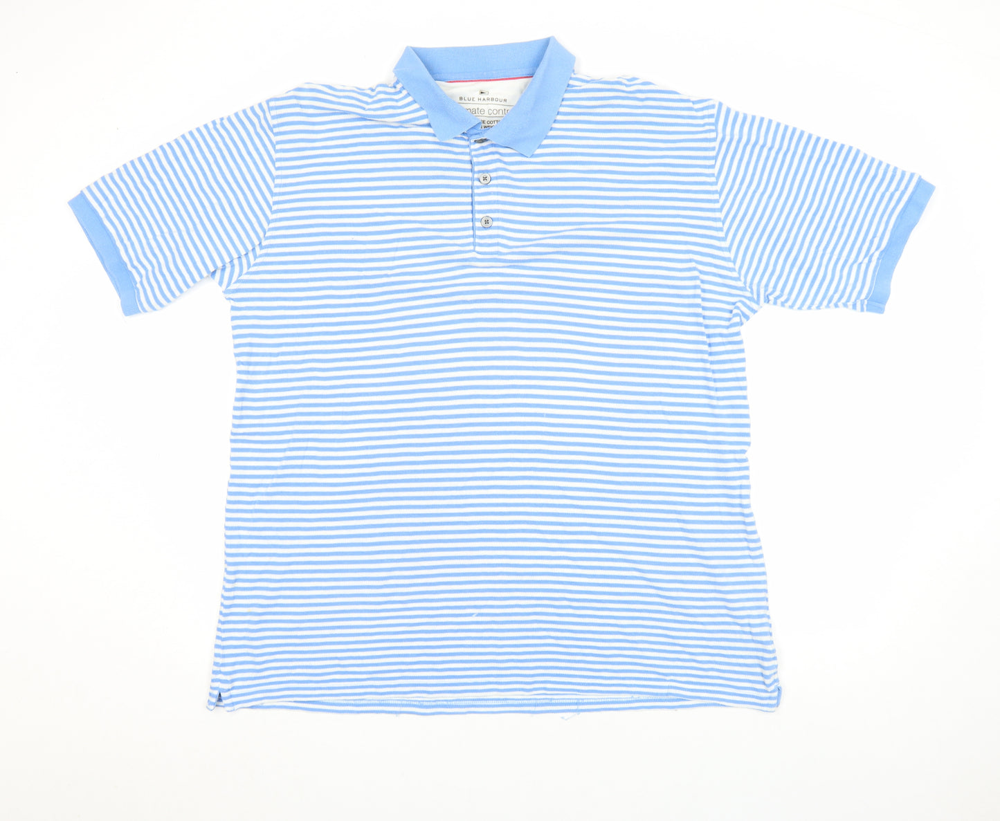 Marks and Spencer Blue Harbour Men’s Blue Striped Cotton Polo Shirt Size L