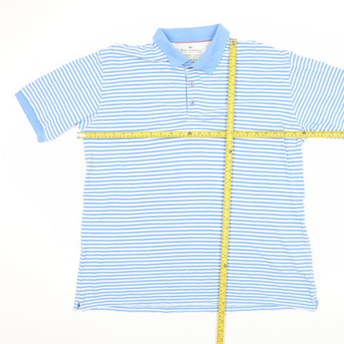 Marks and Spencer Blue Harbour Men’s Blue Striped Cotton Polo Shirt Size L