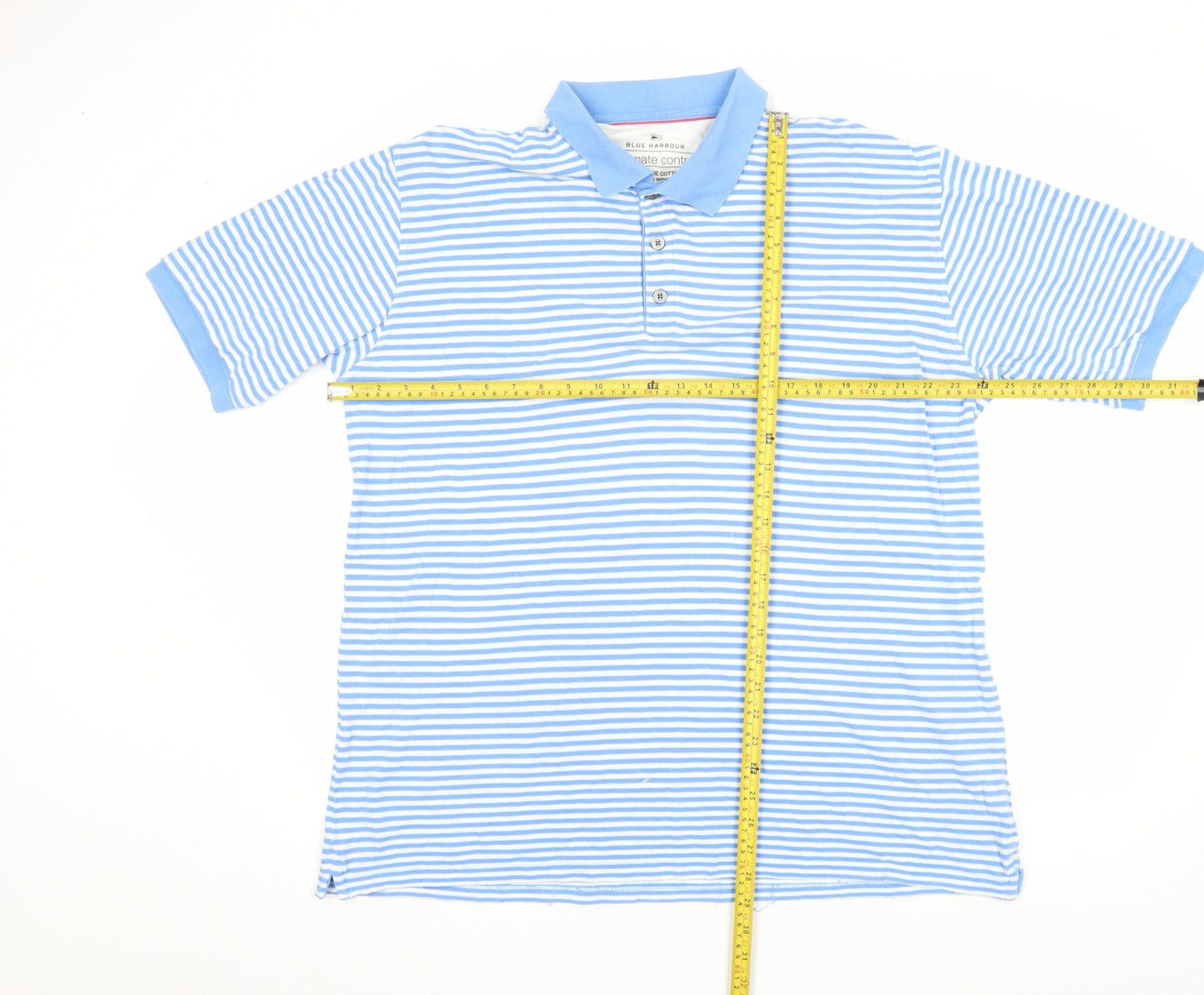 Marks and Spencer Blue Harbour Men’s Blue Striped Cotton Polo Shirt Size L