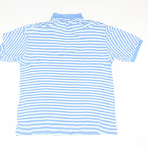 Marks and Spencer Blue Harbour Men’s Blue Striped Cotton Polo Shirt Size L