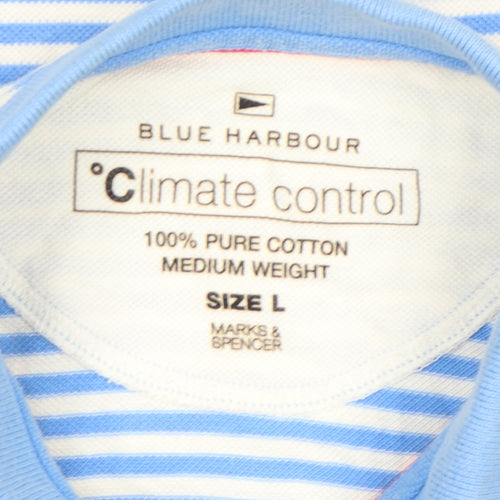 Marks and Spencer Blue Harbour Men’s Blue Striped Cotton Polo Shirt Size L