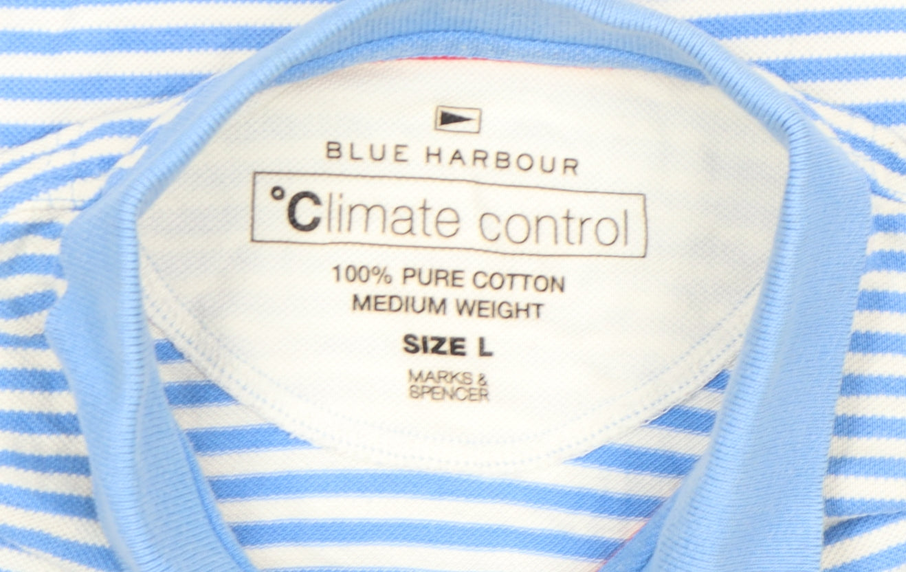 Marks and Spencer Blue Harbour Men’s Blue Striped Cotton Polo Shirt Size L