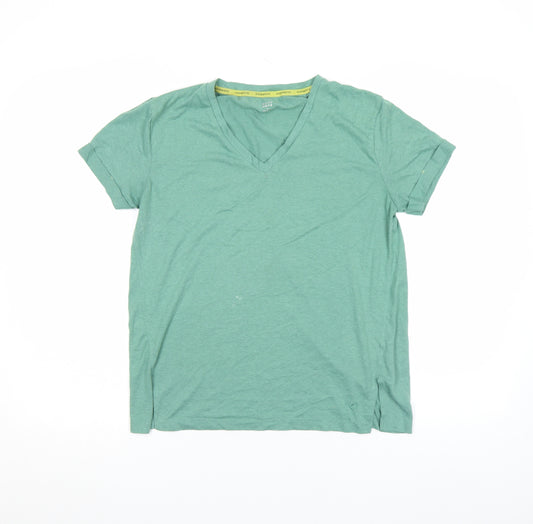 Marks and Spencer Goodmove Women's Green V-Neck Cotton T-Shirt Size 8