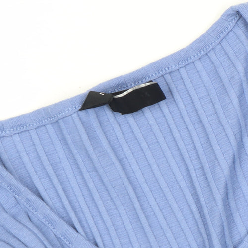 New Look Women’s Blue Ribbed Long Sleeve V-Neck Slim Fit Top Size 8