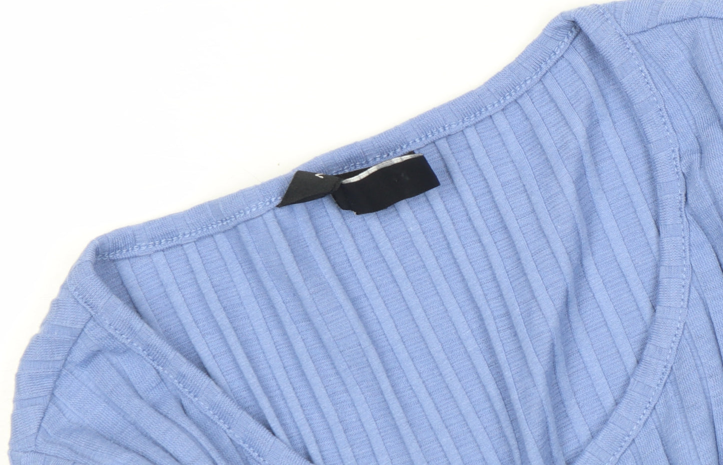 New Look Women’s Blue Ribbed Long Sleeve V-Neck Slim Fit Top Size 8