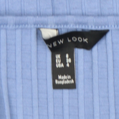 New Look Women’s Blue Ribbed Long Sleeve V-Neck Slim Fit Top Size 8