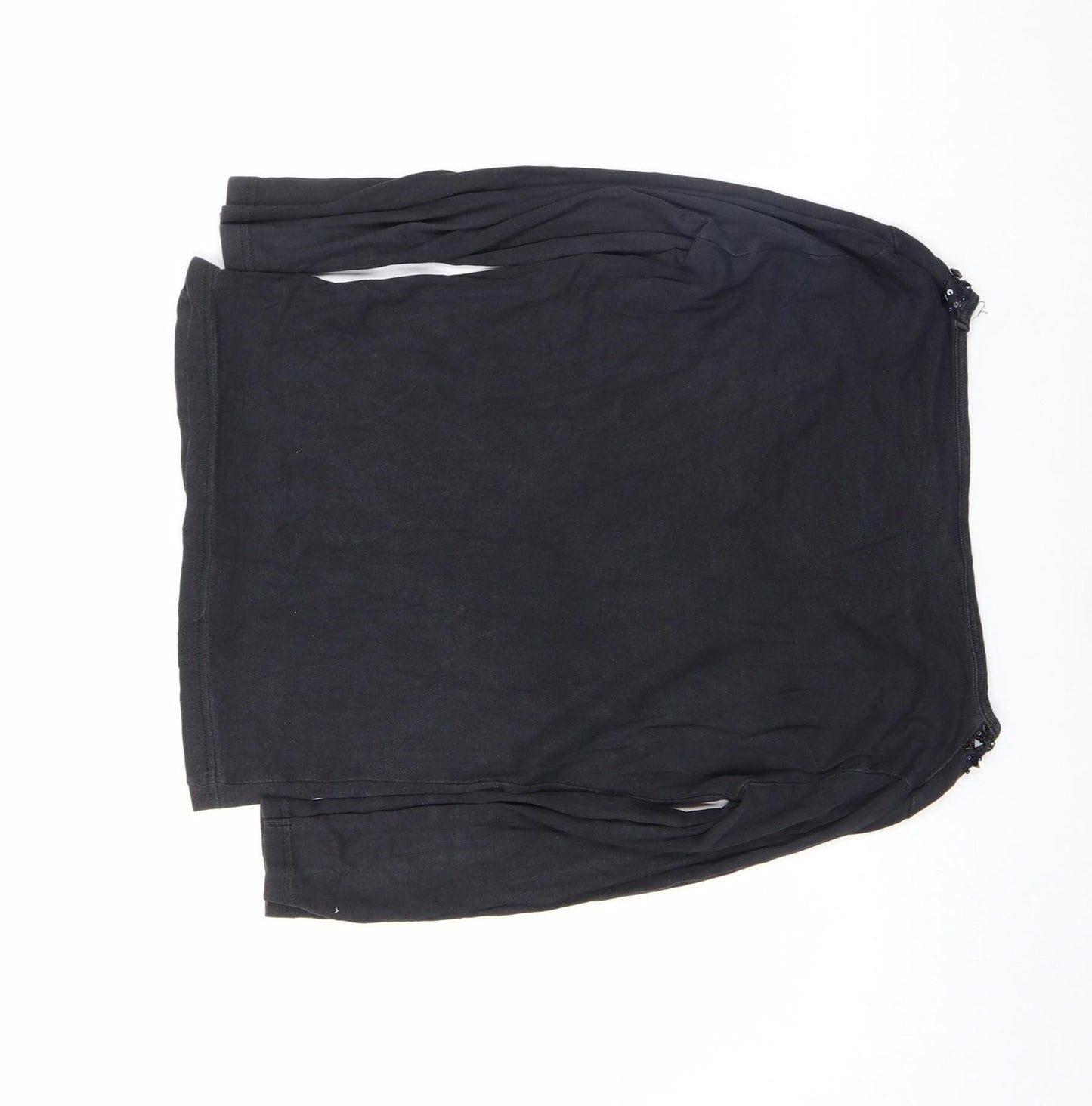 Evie Women's Black Beaded V-Neck Long Sleeve Cotton Top Size 10