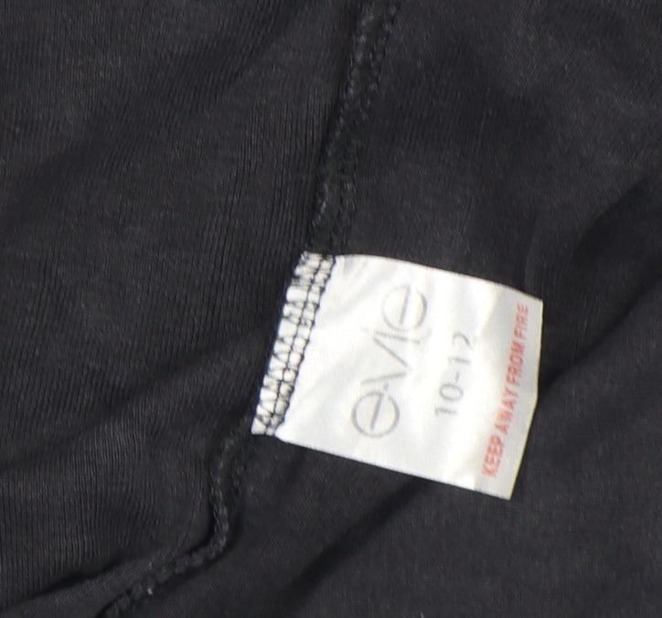 Evie Women's Black Beaded V-Neck Long Sleeve Cotton Top Size 10