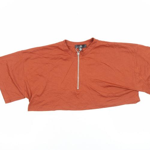 Missguided Women Brown Cropped Zip T-Shirt Size 8