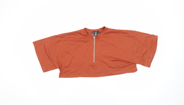 Missguided Women Brown Cropped Zip T-Shirt Size 8