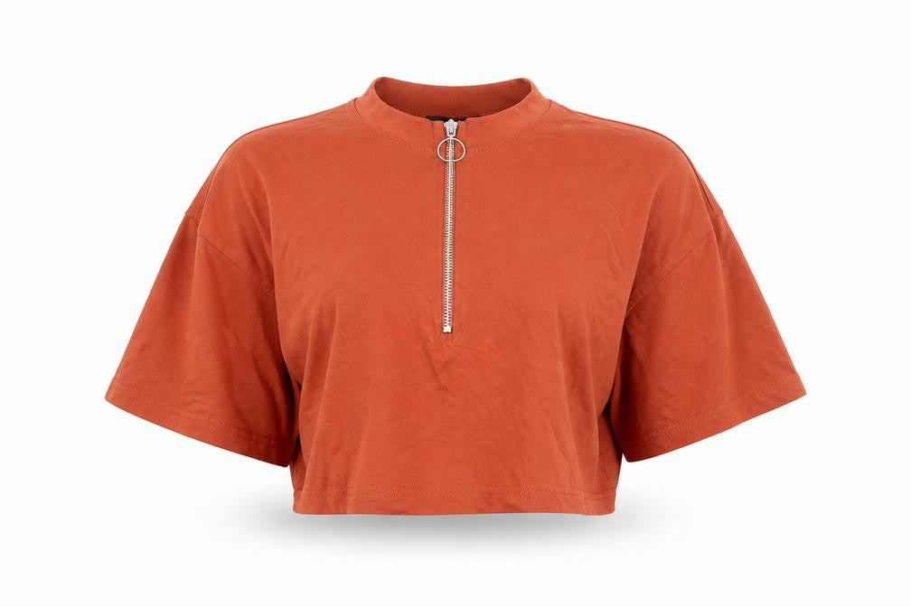Missguided Women Brown Cropped Zip T-Shirt Size 8