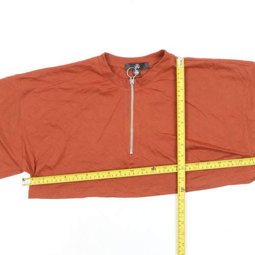 Missguided Women Brown Cropped Zip T-Shirt Size 8