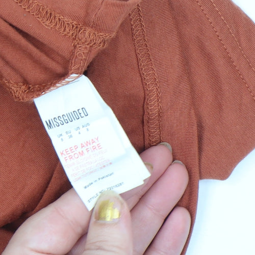 Missguided Women Brown Cropped Zip T-Shirt Size 8