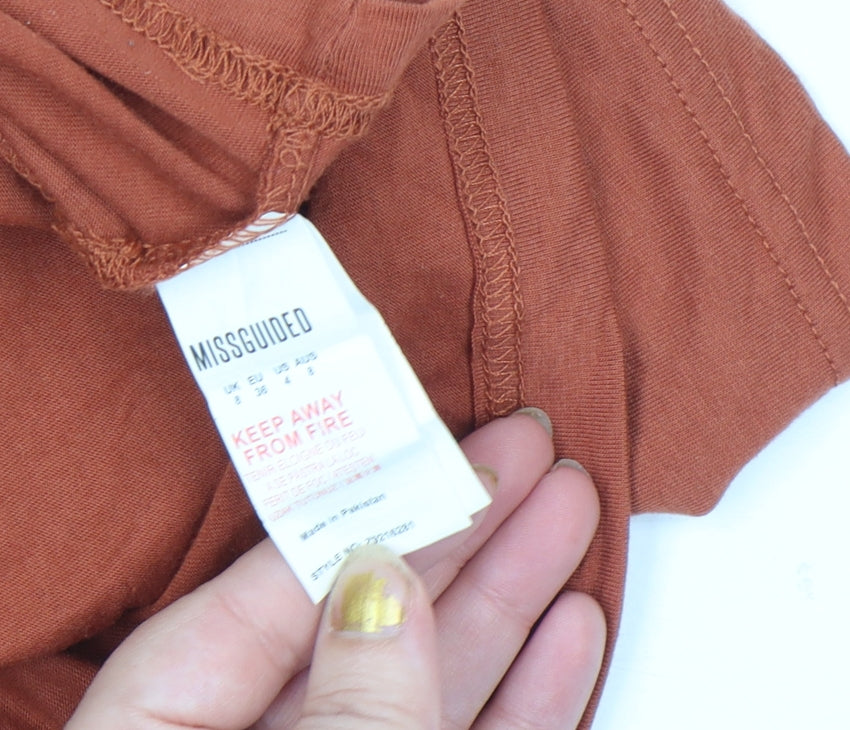 Missguided Women Brown Cropped Zip T-Shirt Size 8