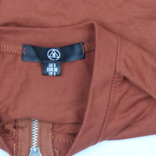 Missguided Women Brown Cropped Zip T-Shirt Size 8