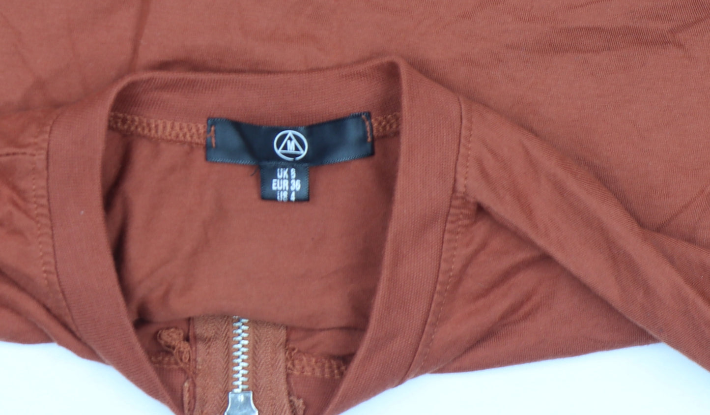 Missguided Women Brown Cropped Zip T-Shirt Size 8