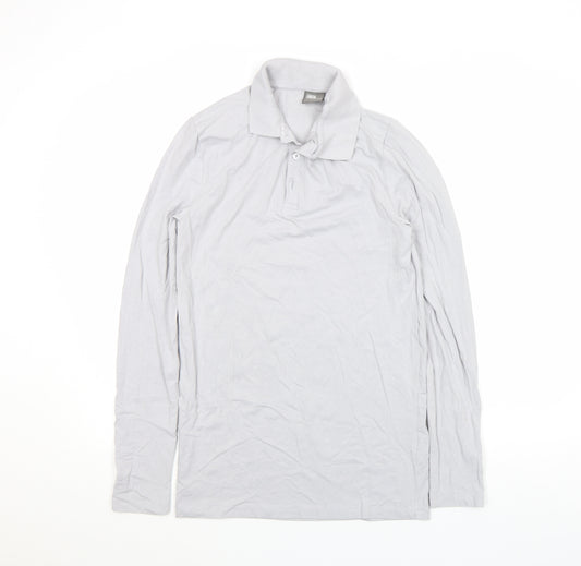 ASOS Men's Grey Long Sleeve Slim Fit Cotton Polo Shirt M