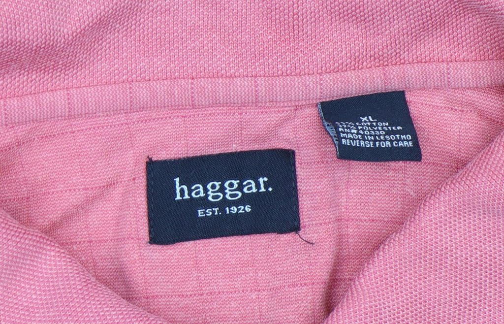 Haggar Men’s Pink Cotton Blend Regular Fit Short Sleeve Polo Shirt Size XL