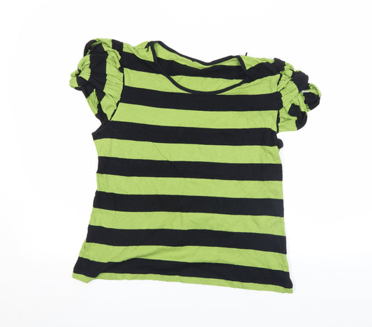 Next Petite Women's Green Striped Puff Sleeve Cotton T-Shirt Size 10
