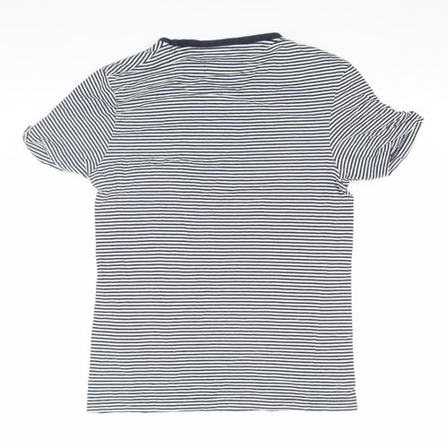 Zara Women Blue Striped Relaxed Fit Cotton T-Shirt Size S