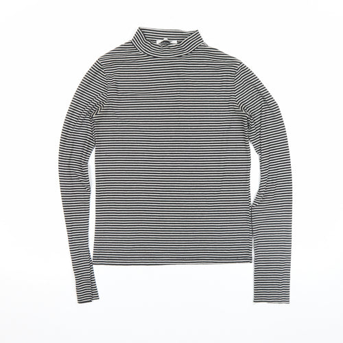 Zara TRF Women’s Black Striped Roll Neck Long Sleeve Slim Fit Top M