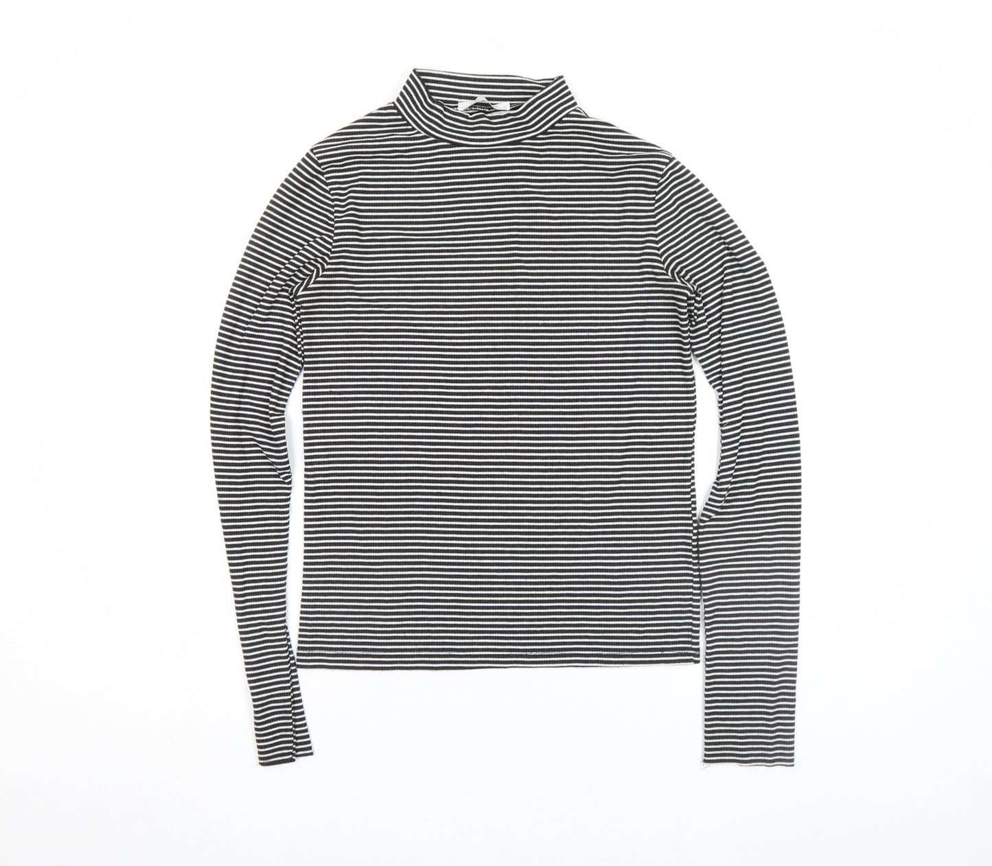 Zara TRF Women’s Black Striped Roll Neck Long Sleeve Slim Fit Top M
