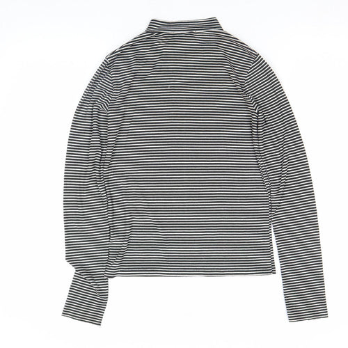Zara TRF Women’s Black Striped Roll Neck Long Sleeve Slim Fit Top M