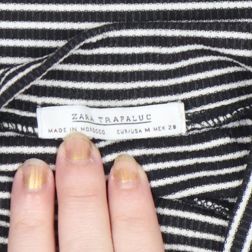 Zara TRF Women’s Black Striped Roll Neck Long Sleeve Slim Fit Top M
