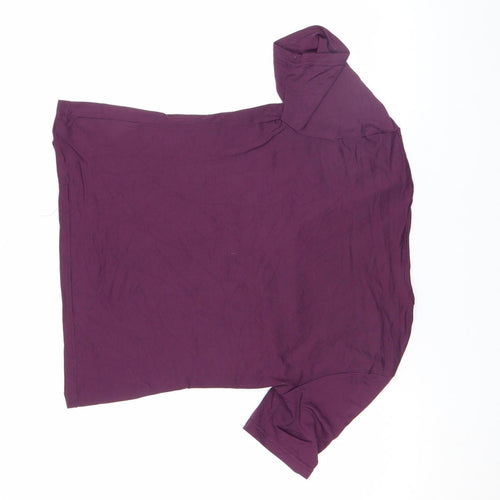 Hennes Women's Purple V-Neck Short Sleeve Stretch T-Shirt Size L