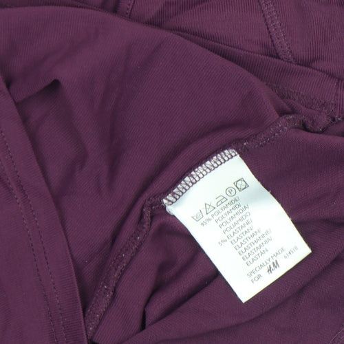 Hennes Women's Purple V-Neck Short Sleeve Stretch T-Shirt Size L