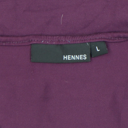 Hennes Women's Purple V-Neck Short Sleeve Stretch T-Shirt Size L