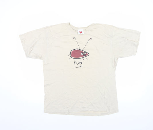 Red Dog Women's Beige Cotton Graphic Bug T-Shirt M