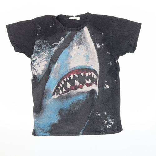 Zara Women Black Shark Graphic Short Sleeve T-Shirt Size S