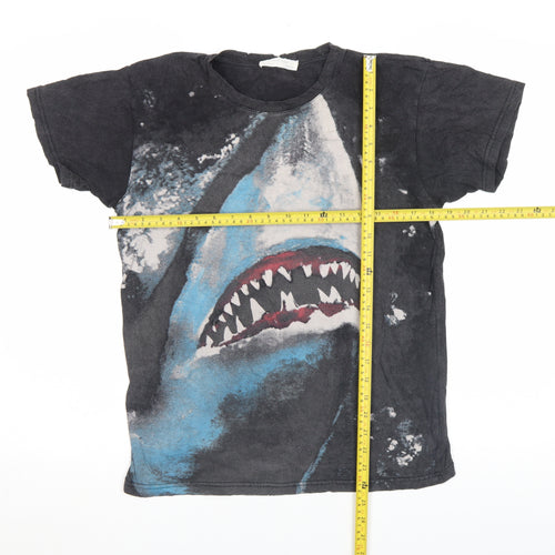 Zara Women Black Shark Graphic Short Sleeve T-Shirt Size S