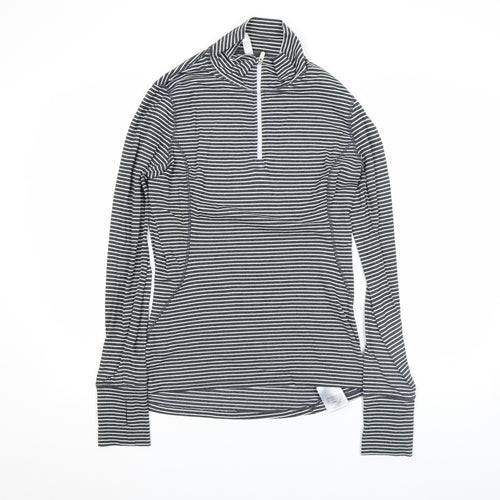 GapFit Women’s Black Striped Long Sleeve High Neck Zip Top Size S