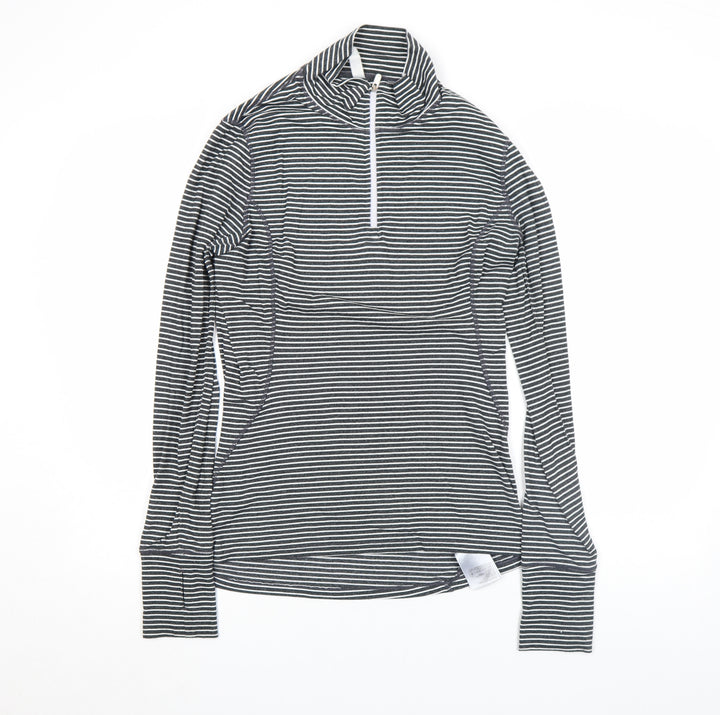 GapFit Women’s Black Striped Long Sleeve High Neck Zip Top Size S