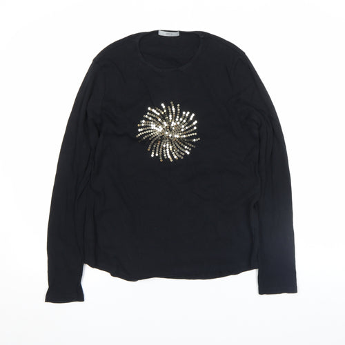 Marks and Spencer Women's Black Sequin Long Sleeve Cotton T-Shirt UK 12