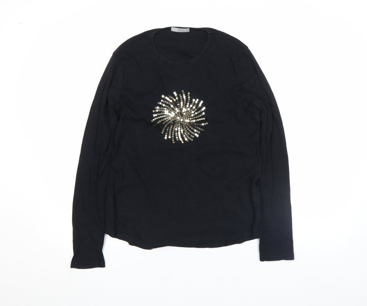 Marks and Spencer Women's Black Sequin Long Sleeve Cotton T-Shirt UK 12