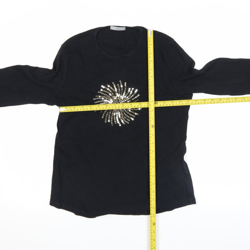 Marks and Spencer Women's Black Sequin Long Sleeve Cotton T-Shirt UK 12