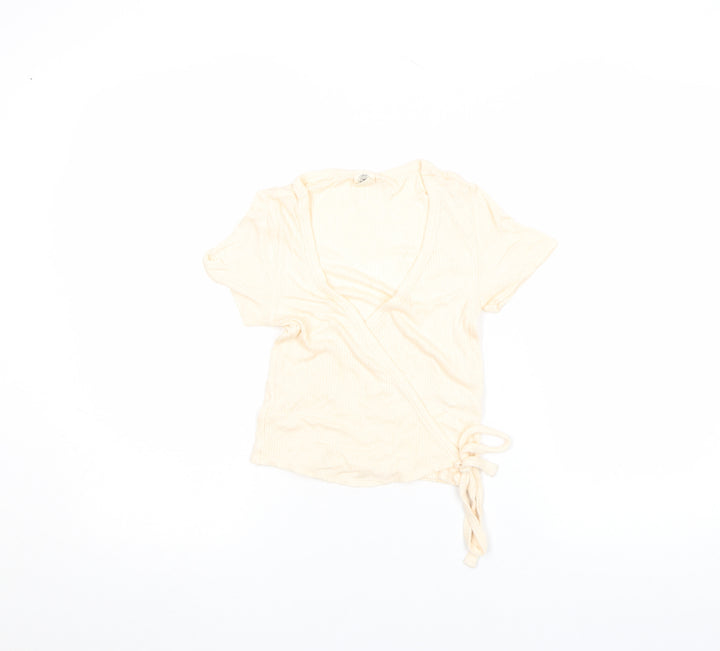 Urban Outfitters Women's Beige Short Sleeve Wrap T-Shirt Size S