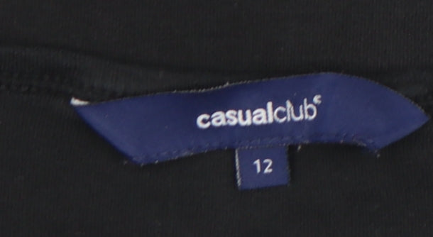 Casual Club Women's Black Rhinestone Cat Cotton Stretch T-Shirt Size 12