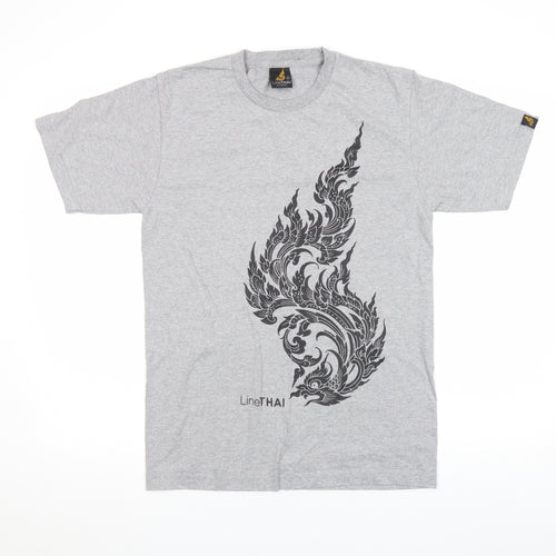 LineTHAI by Chaiyos Men’s Grey Cotton Art Print Short Sleeve T-Shirt M