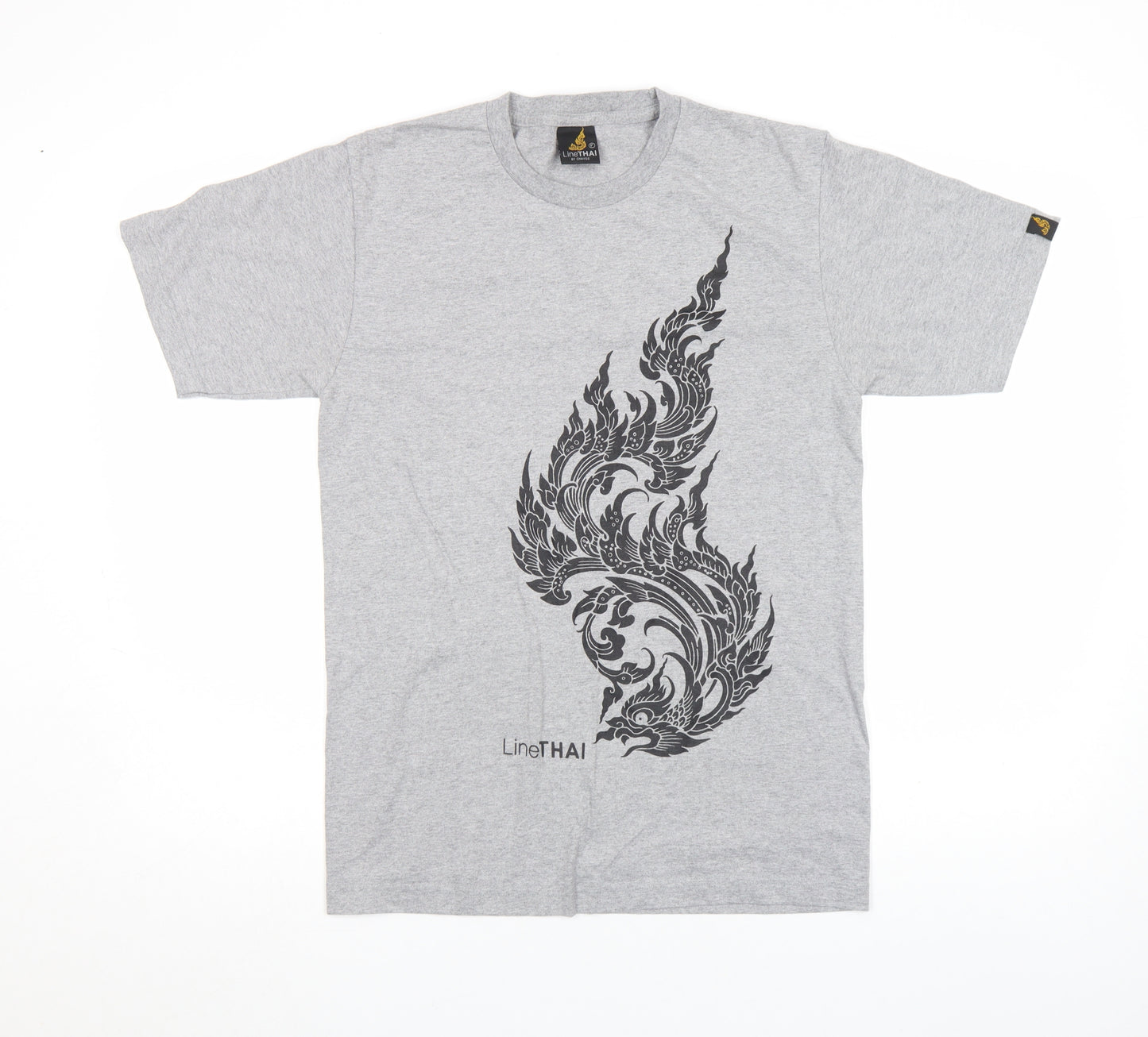 LineTHAI by Chaiyos Men’s Grey Cotton Art Print Short Sleeve T-Shirt M