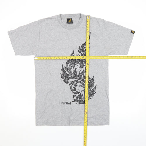 LineTHAI by Chaiyos Men’s Grey Cotton Art Print Short Sleeve T-Shirt M