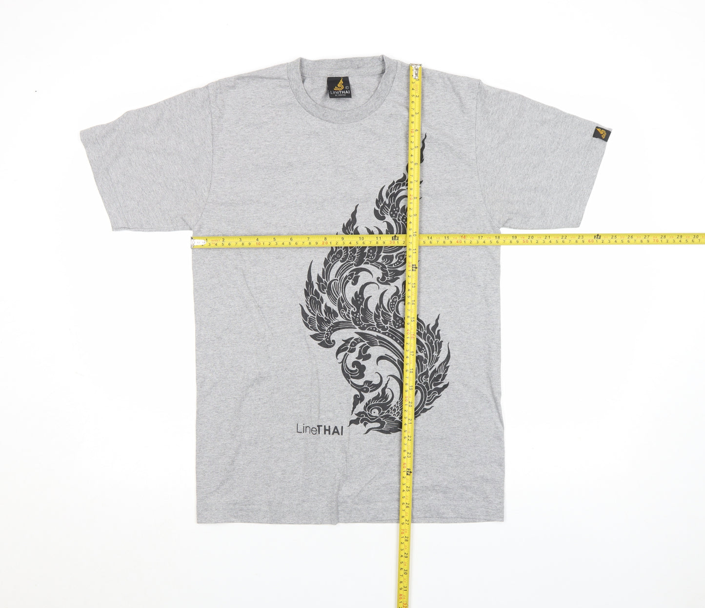 LineTHAI by Chaiyos Men’s Grey Cotton Art Print Short Sleeve T-Shirt M