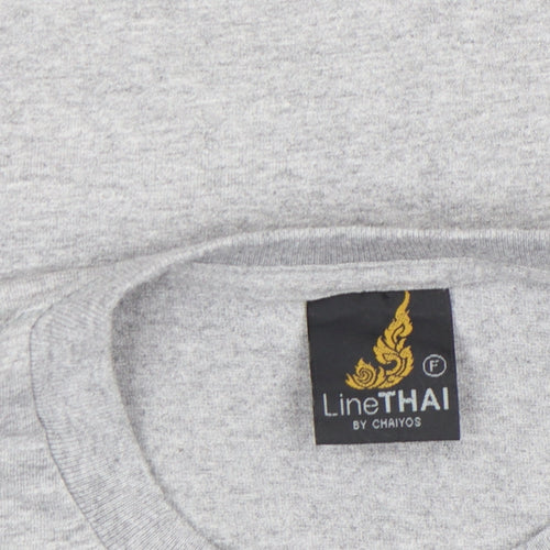 LineTHAI by Chaiyos Men’s Grey Cotton Art Print Short Sleeve T-Shirt M