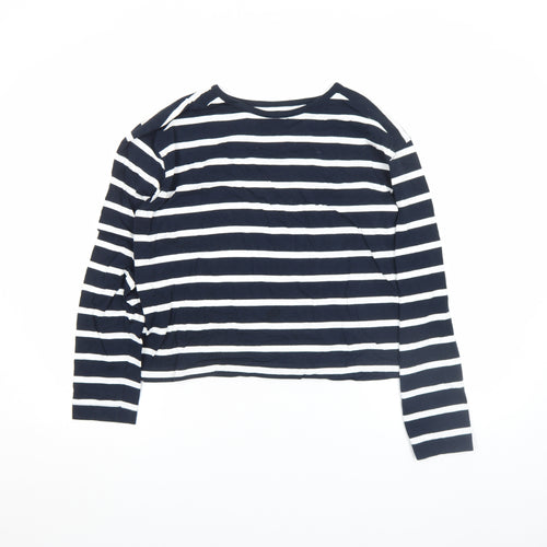 French Connection Women's Blue Striped Long Sleeve Cotton T-Shirt Size L