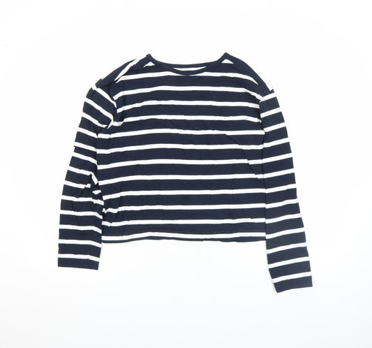 French Connection Women's Blue Striped Long Sleeve Cotton T-Shirt Size L