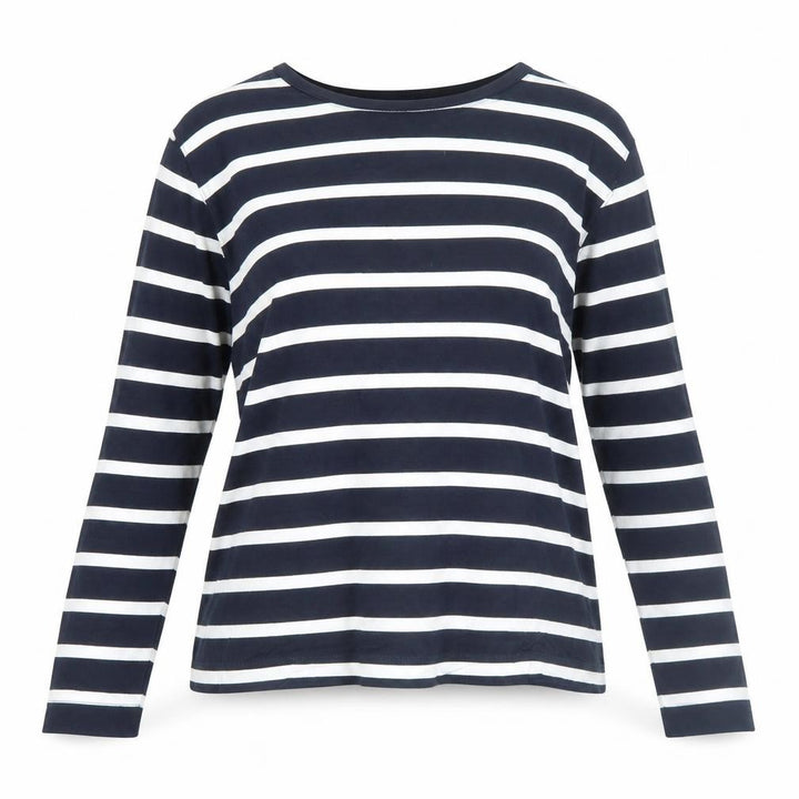 French Connection Women's Blue Striped Long Sleeve Cotton T-Shirt Size L
