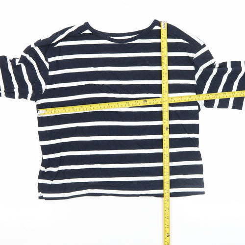 French Connection Women's Blue Striped Long Sleeve Cotton T-Shirt Size L